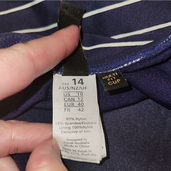 Nip Tuck Capri Stripe Twist Front Multifit One Piece Navy White Swimsuit M - Picture 12 of 12